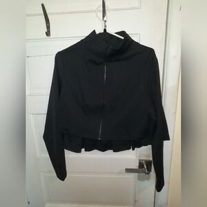 Black Cropped Zip-Up Jacket And Skirt